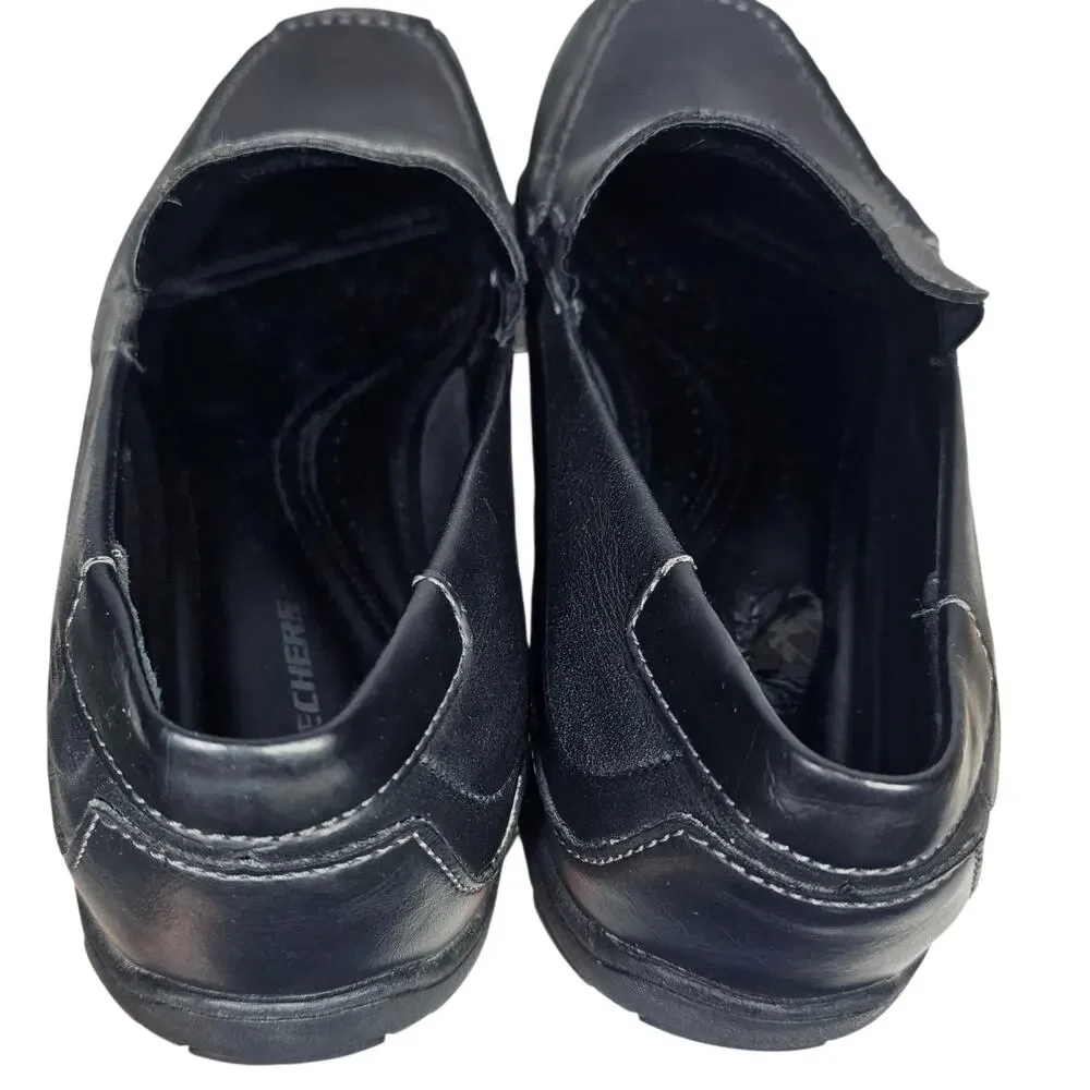 Skechers Men's Black Leather Square Toe Slip-On Comfort Shoes #61190 Size 12